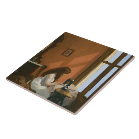 Meisje bij een naaimachine (Edward Hopper) Tegeltje (Zijkant)