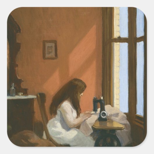 Meisje bij een naaimachine (Edward Hopper) Vierkante Sticker (Voorkant)