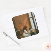 Meisje bij een naaimachine (Edward Hopper) Vierkante Sticker (Envelop)
