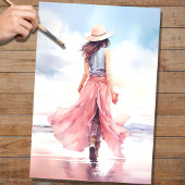 Meisje bij het strand 3 Decoupage papier