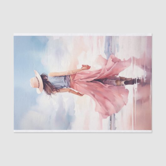 Meisje bij het strand 3 Decoupage papier (Voorkant)