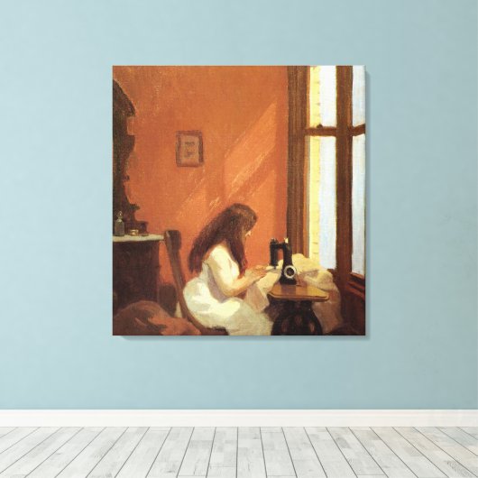 Meisje bij naaimachine, Edward Hopper Canvas Afdruk (Insitu (Houten vloer))
