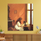 Meisje bij naaimachine, Edward Hopper Canvas Afdruk (Insitu (Woonkamer))