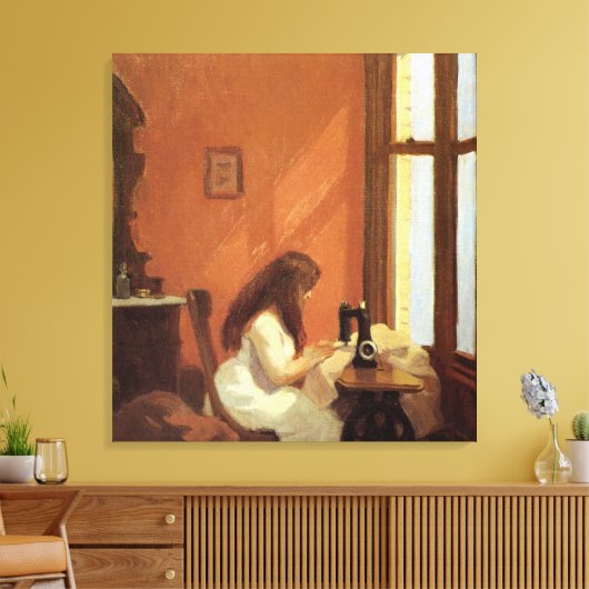 Meisje bij naaimachine, Edward Hopper Canvas Afdruk (Insitu (Woonkamer))