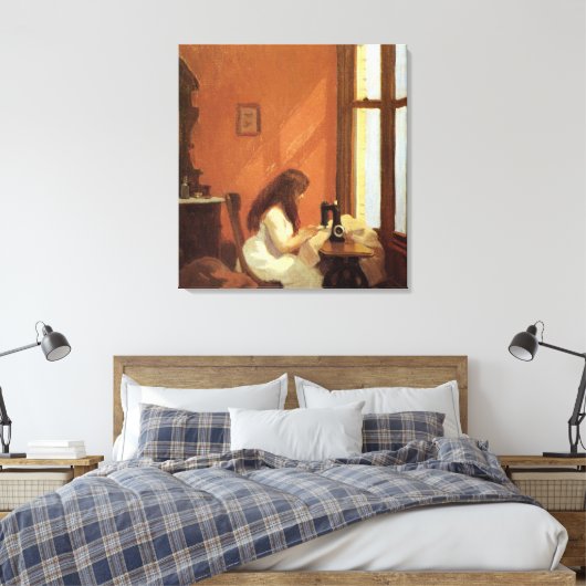 Meisje bij naaimachine, Edward Hopper Canvas Afdruk (Insitu (Slaapkamer))
