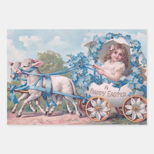  meisje bij paaseieren bij lammeren inpakpapier vel (Voorkant)