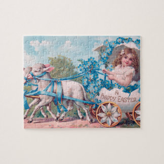 meisje bij paaseieren bij lammeren legpuzzel