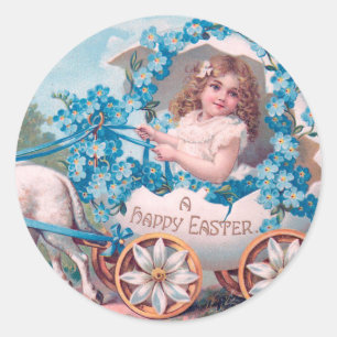 meisje bij paaseieren bij lammeren ronde sticker