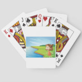 Meisje bij rivier natuur landschap pokerkaarten (Achterkant)