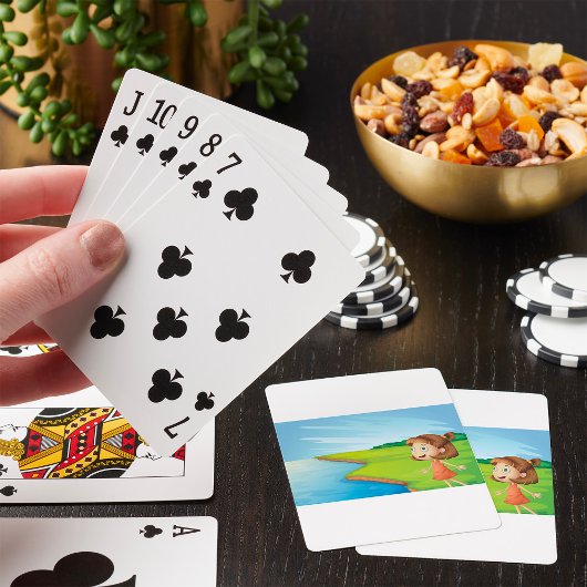Meisje bij rivier natuur landschap pokerkaarten