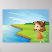 Meisje bij rivier natuur landschap poster (Voorkant)