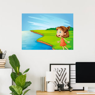 Meisje bij rivier natuur landschap poster