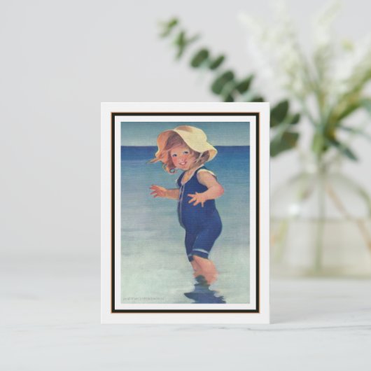 meisje bij Seaside van Jessie Willcox Smith Briefkaart (Staand voorkant)