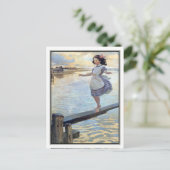  meisje bij strand van Jessie Willcox Smith Briefkaart (Staand voorkant)