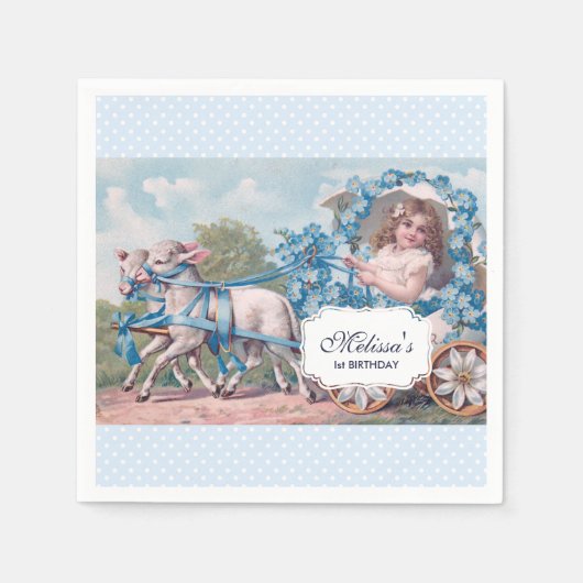  meisje bij vervoer lammeren 1e verjaardag servet (Voorkant)