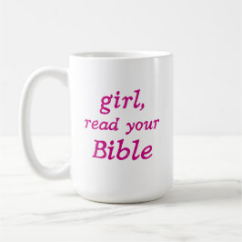 Meisje Bijbel Lezen Roze Schattig Geloof Typografi Koffiemok