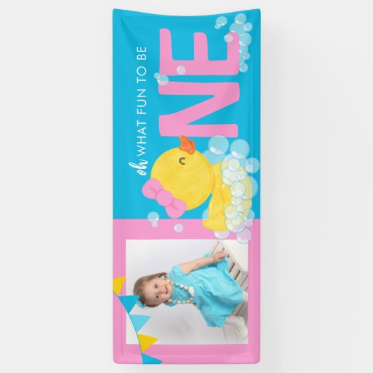 Meisje Blauw Waterverf Duck Oh Wat Leuk Fotofeestj Spandoek (Verticaal)