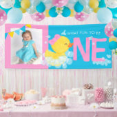 Meisje Blauw Waterverf Duck Oh Wat Leuk Fotofeestj Spandoek