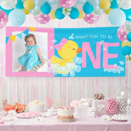 Meisje Blauw Waterverf Duck Oh Wat Leuk Fotofeestj Spandoek