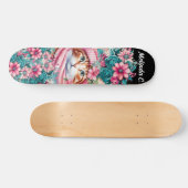 Meisje Blauwgroen & Roze Bloemen Kerstmis Kitten Persoonlijk Skateboard (Horizontaal)