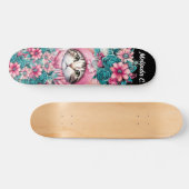 Meisje Blauwgroen & Roze Bloemen Kerstmis Kitten Persoonlijk Skateboard (Horizontaal)