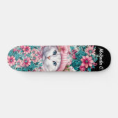 Meisje Blauwgroen & Roze Bloemen Kerstmis Kitten Persoonlijk Skateboard (Horizontaal)