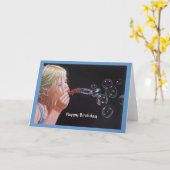 MEISJE BLAZEN BUBBELS VERJAARDAG: TEKENEN KAART (Gele Bloem)