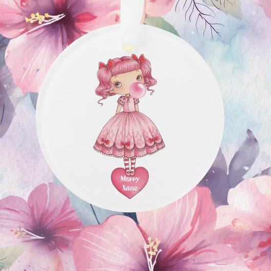 Meisje blazen roze bubbel kauwgom bubbel, verjaard ornament