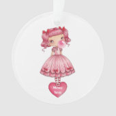 Meisje blazen roze bubbel kauwgom bubbel, verjaard ornament (voorkant)