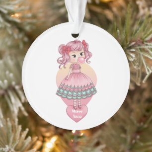 Meisje blazen roze bubbel kauwgom bubbel, verjaard ornament