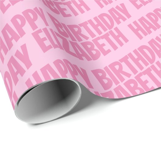 Meisje Bleek Roze Gepersonaliseerd naam Happy Birt Cadeaupapier (Rol Hoek)