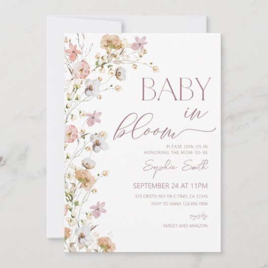 Meisje Bloem in Bloei Wilde Bloem Baby Shower  Kaart (Voorkant)