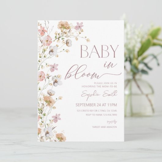 Meisje Bloem in Bloei Wilde Bloem Baby Shower  Kaart (Staand voorkant)
