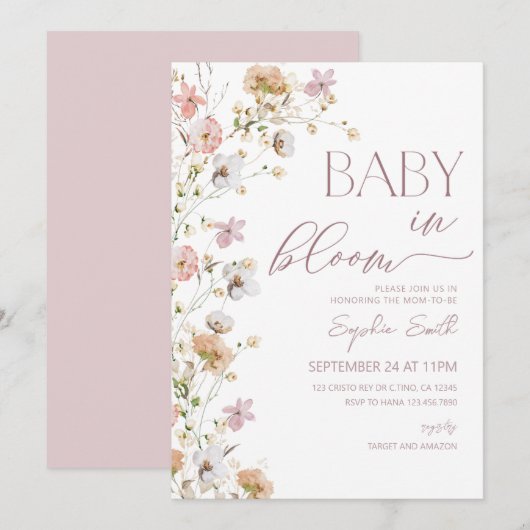 Meisje Bloem in Bloei Wilde Bloem Baby Shower  Kaart (Voorkant / Achterkant)