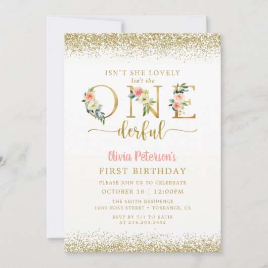 Meisje Bloem Is Ze Niet Onederful 1e Verjaardag Kaart (Voorkant)