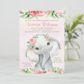 Meisje Bloem Olifant Baby Shower Kaart (Staand voorkant)