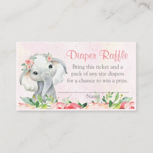 Meisje Bloem Olifant Luier Raffle Tickets (Voorkant)