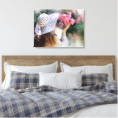 Meisje Bloem Pet Moderne Waterverf Canvas Print (Insitu (Slaapkamer))
