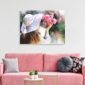 Meisje Bloem Pet Moderne Waterverf Canvas Print (Insitu (Woonkamer))