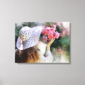 Meisje Bloem Pet Moderne Waterverf Canvas Print (Voorkant)
