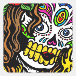 Meisje Bloem Suiker Schedel Vierkante Sticker