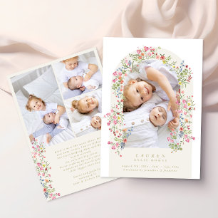 meisje bloemboog 4 foto aangepaste tekst baby gebo aankondiging