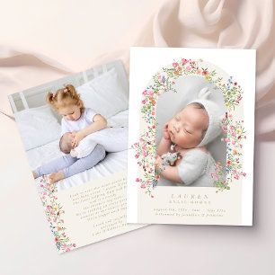meisje bloemboog foto aangepaste tekst baby geboor aankondiging