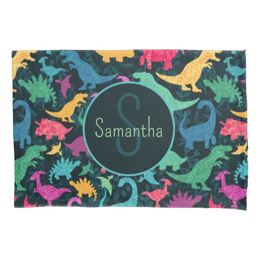 Meisje Bloemen Dinosaurus Silhouet Meisjes Kussensloop (Voorkant)