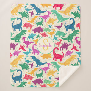 Meisje Bloemen Dinosaurus Silhouet Meisjes Sherpa Deken