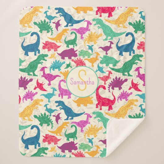 Meisje Bloemen Dinosaurus Silhouet Meisjes Sherpa Deken (Voorkant)