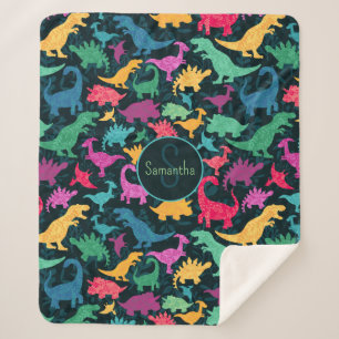 Meisje Bloemen Dinosaurus Silhouet Meisjes Sherpa Deken