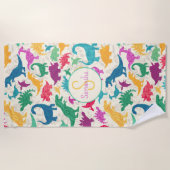 Meisje Bloemen Dinosaurus Silhouet Meisjes Strandlaken (Voorkant)