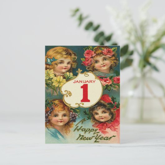 Meisje Bloemen Jan 1 Nieuwjaar Feestdagenkaart (Staand voorkant)