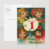 Meisje Bloemen Jan 1 Nieuwjaar Feestdagenkaart (Voorkant / Achterkant)